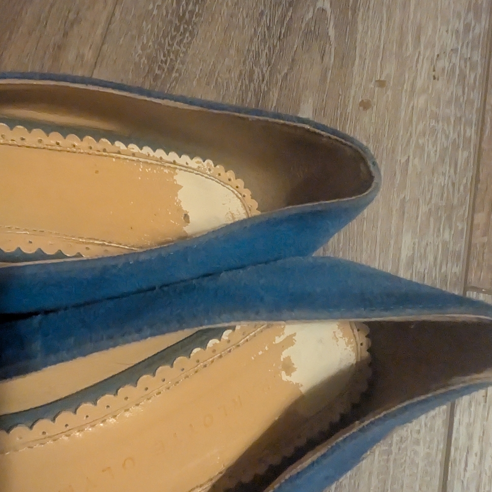 Charlotte Olympia Blue Suede Flats with Embroidered Tiger Patch - Picture 4 of 6